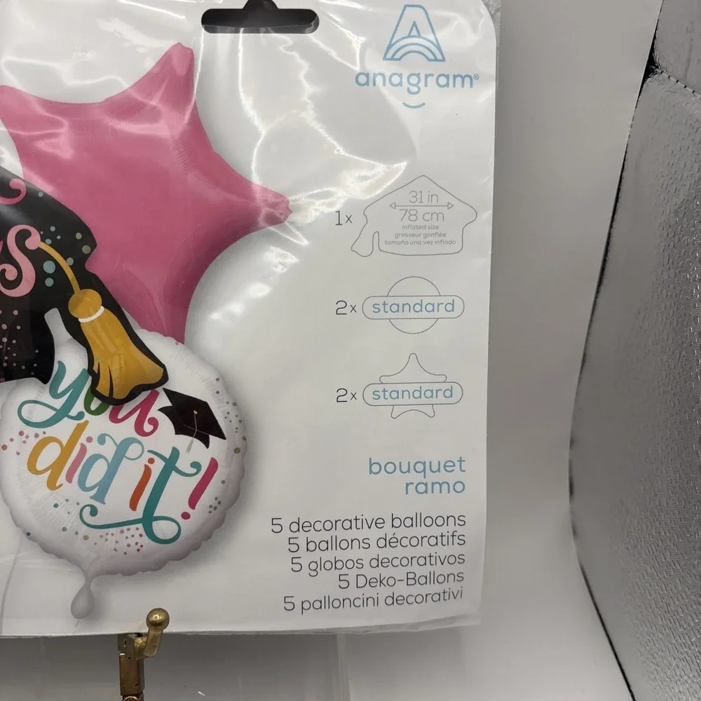 Anagram‎ Balloon Bouquet~Congrats Grad You Did It!~5 Balloon Bouquet